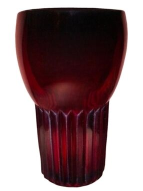 Rare Antique Ruby Red Ribbed Vintage Glass Vase Manhattan Anchor Hocking 30s 40s